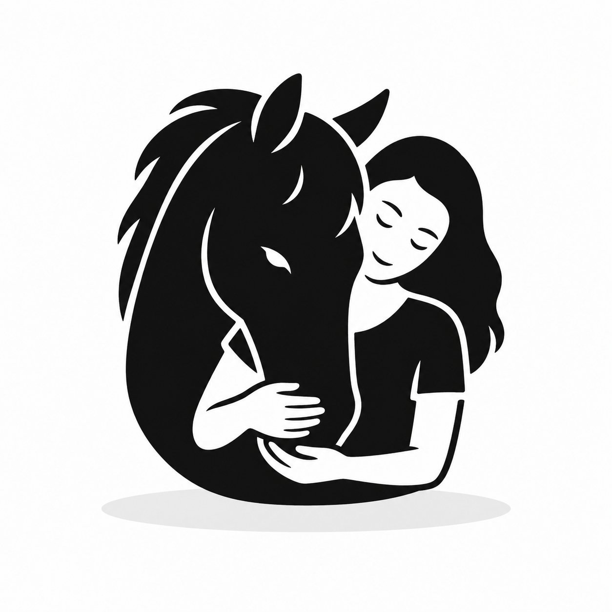 Therapeutic riding icon — person embracing horse in hippotherapy session
